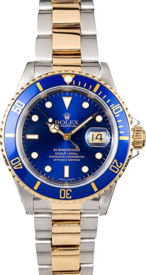 submariner rolex blue 16613 steel & gold